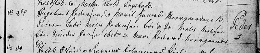Peder Engebretsen christening record 1798.   SAH, Gausdal prestekontor, SAH/PREST-090Ministerialbok nr. 3, 1758-1809, s. 268 Brukslenke for 