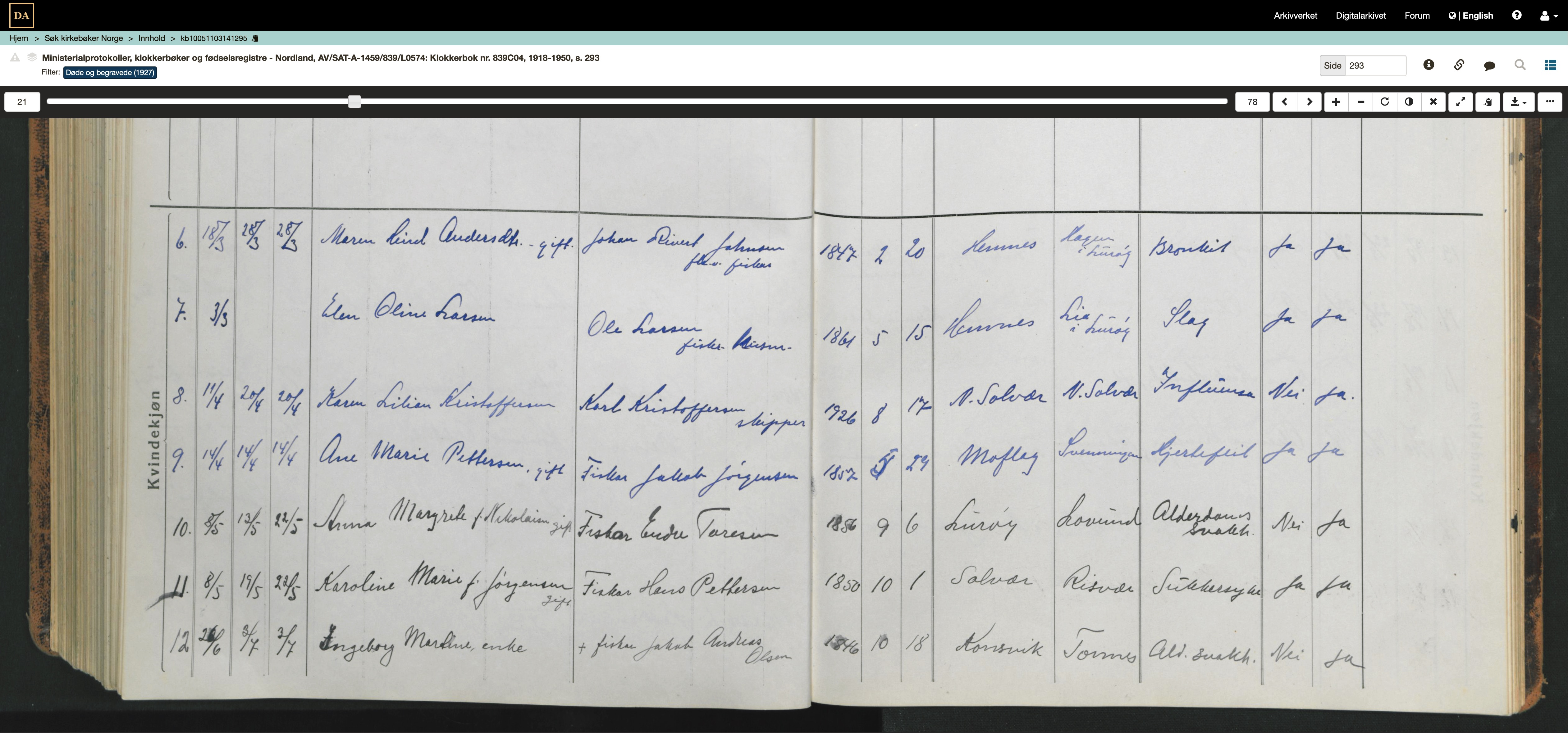 L0574: Klokkerbok nr. 839C04, 1918-1950, s. 293 - Skanna arkiver - Arkivverket 2025-01-04 12:17:01.jpg